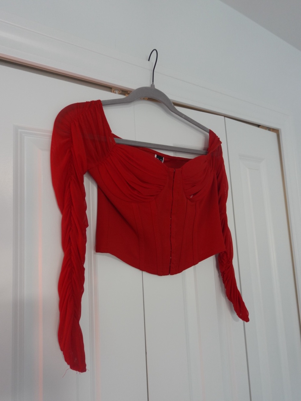 Red Off-Shoulder Long Sleeve Corset Top